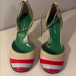 Fornarina D'Orsay Rounded Toe Colorful Stripe Heel Shoes Size 6 (36) NWOT